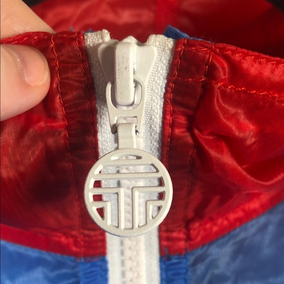TORY BURCH Lightweight Nylon Anorak Poppy Red/Sunny Blue Medium - Picture 4 of 8
